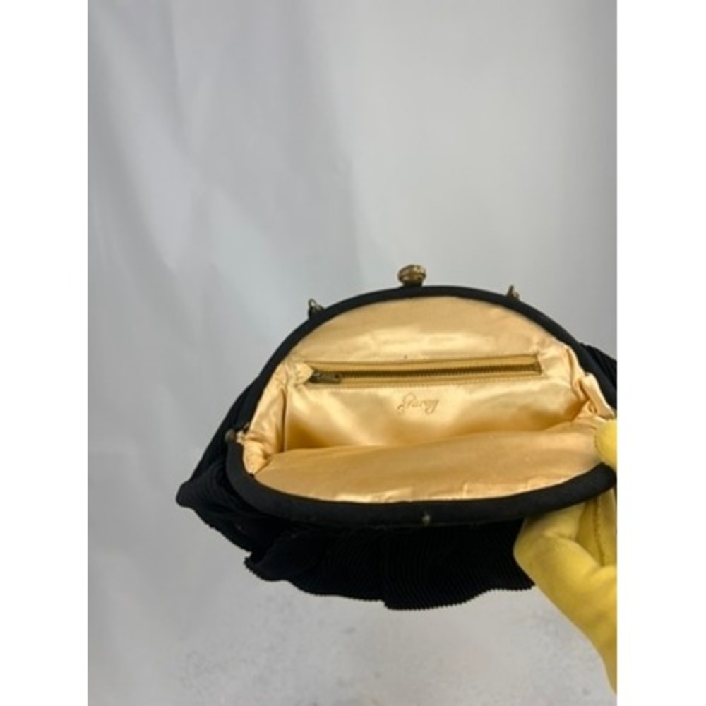 Garay 1950s Black Pleated Evening Bag Kiss Lock Frame Vintage Handbag - Picture 5 of 7